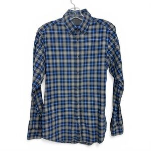 Zegna Sport Slim Fit Plaid Dress Shirt Size Small Blue Grey